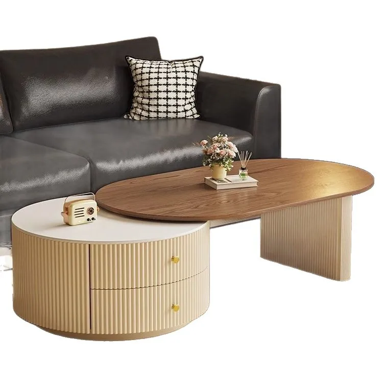 

Medieval, cream, solid wood, telescopic, coffee table, living room, household, simple, oval