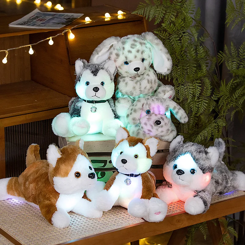 New 1pc 25/35CM Luminous Husky Plush Toys Spotted Dog Plushie Doll Glowing Animal Pillow Stuffed Soft Toy for Kids Xmas Gift