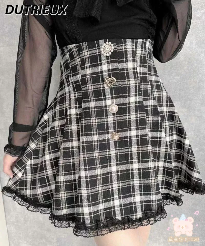 

Japanese Buttons Plaid Skirt Women's Mine Series Mass-Produced Sweet Lolita Skirts Spring and Summer New High Waist Mini Skirt
