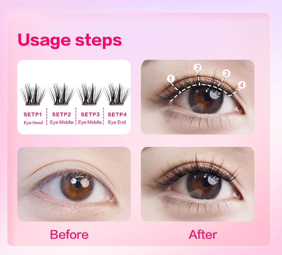 FindLove 5D-Wimpern ohne Kleber, kein Kleber erforderlich, 11–12 mm Wimpern, W-Form, selbstklebend, wiederverwendbar, langlebig, vorgeklebtes Wimpern-Make-up – Detail 9