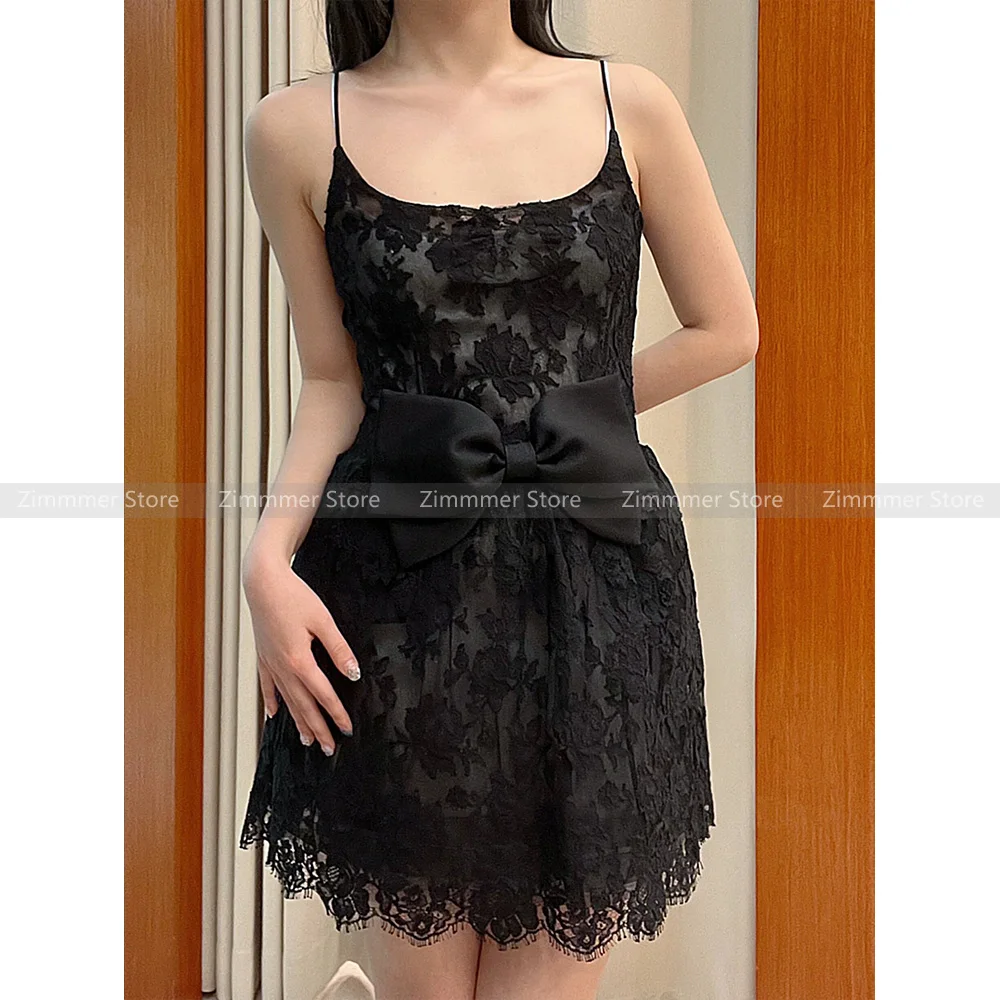 

Sweet and sexy lace embroidered bow suspenders waisted tutu skirt short dress female 2024 spring and summer new