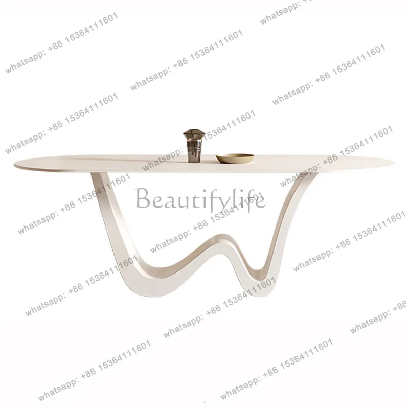 Slate dining table Cream style white simple household small apartment modern minimalist rectangular dining table