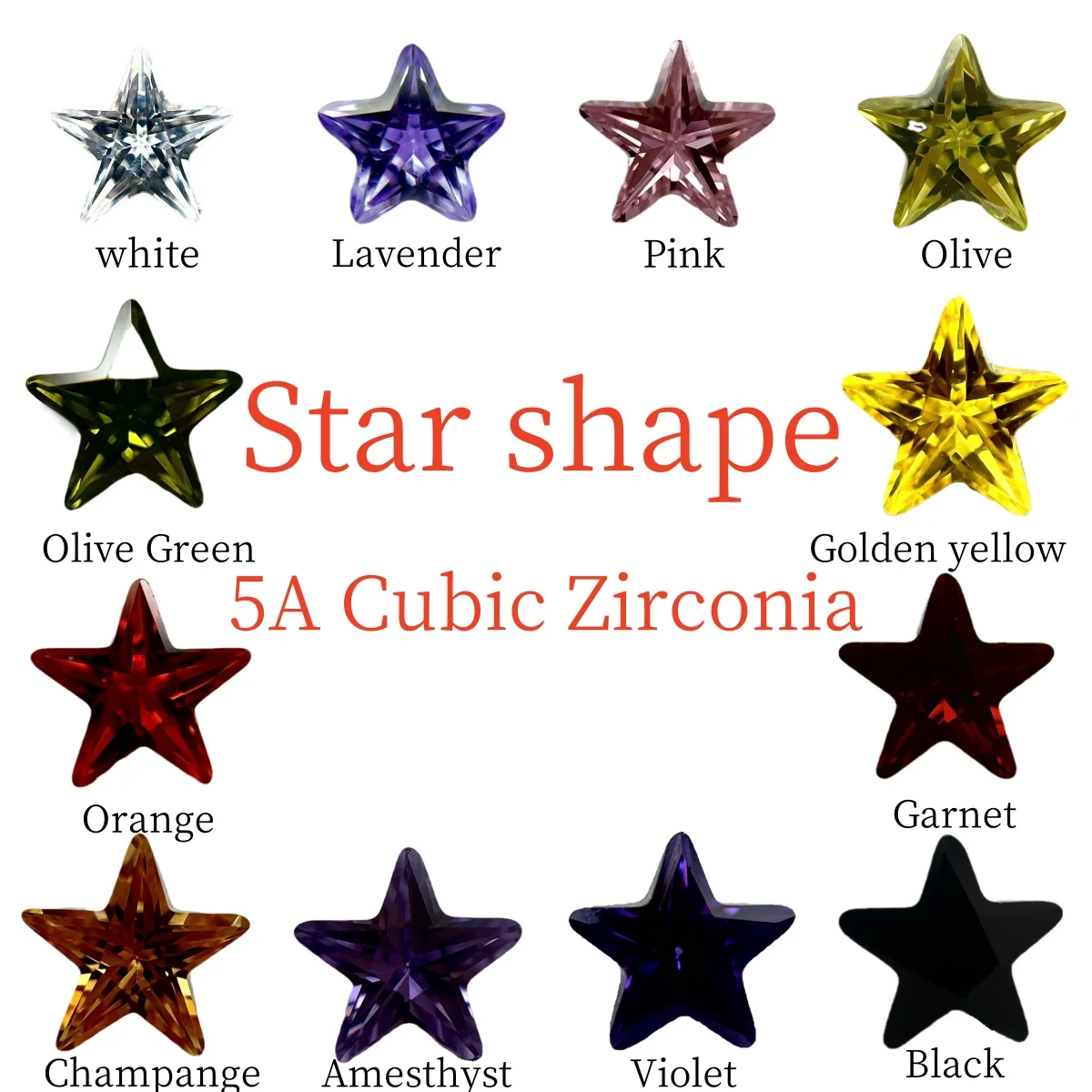 3x3~10x10 AAAAA Star Shape White , Champagne,Olive Yellow, Amesthyst,Garnet, Pink Cubic Zirconia Stone Loose cz