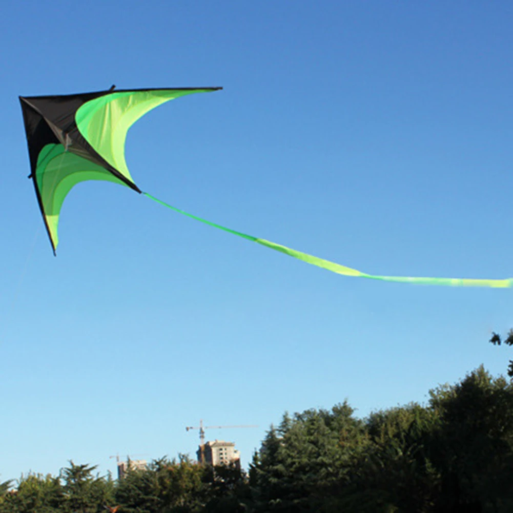 Giocattolo grande aquilone Delta da 1,6 m, aquilone verde facile da volare, aquilone acrobatico primario con coda da 10 metri con ruota per bambini e adulti per esterni