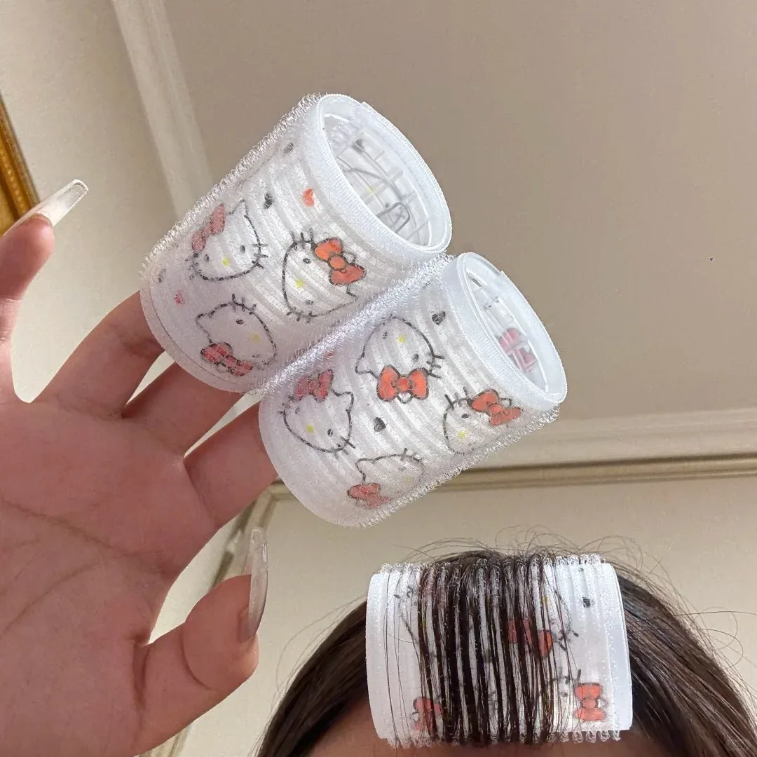 

Sanrio Hellokitty челка для волос, пушистые заколки для волос, бочка для завивки волос, портативный корейский роликовый салон, инструменты, украшение, подарок