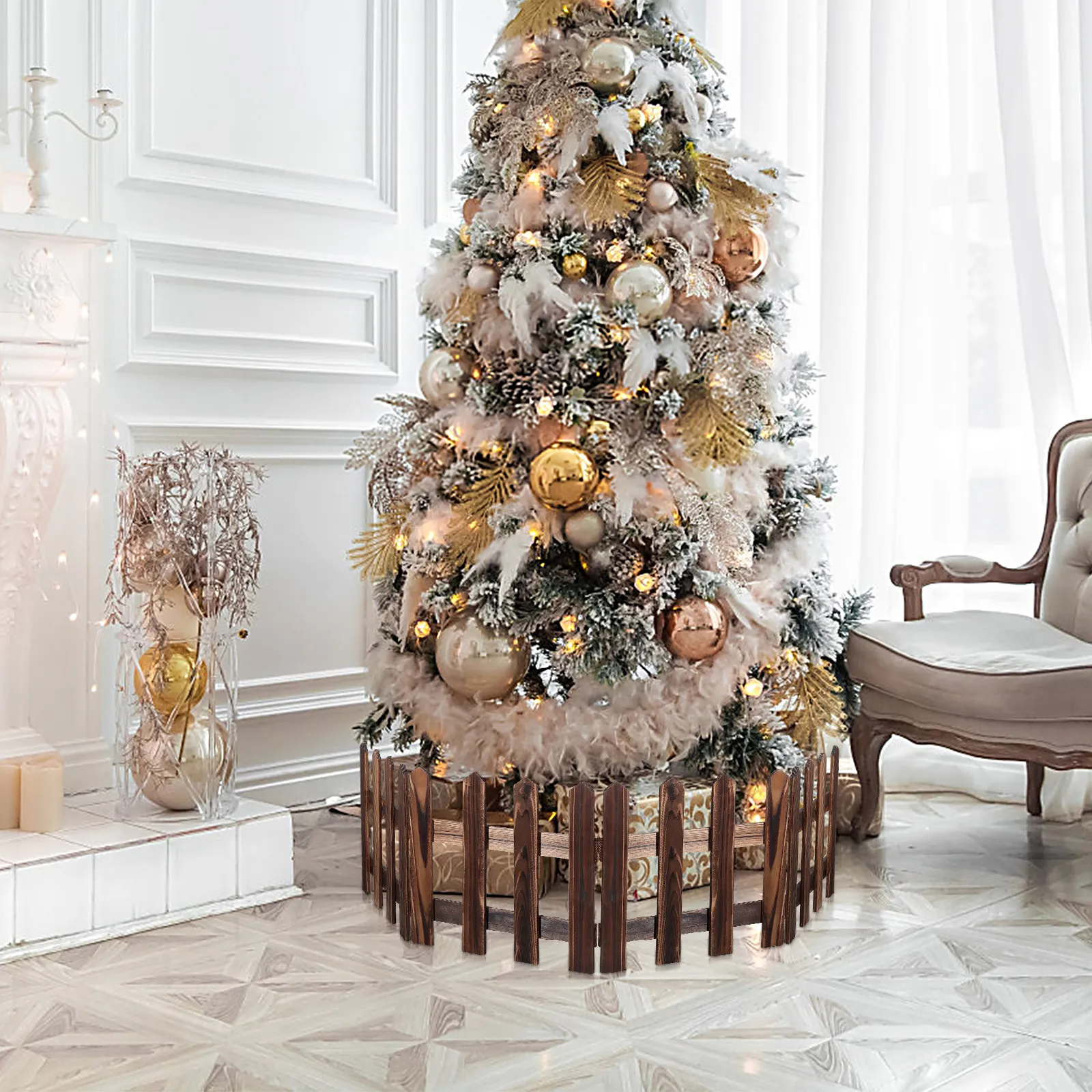 Mini Wooden Picket Fence Carbonized Decorative Garden Home Courtyard Christmas Tree Fence Outdoor Xmas Party Decoration