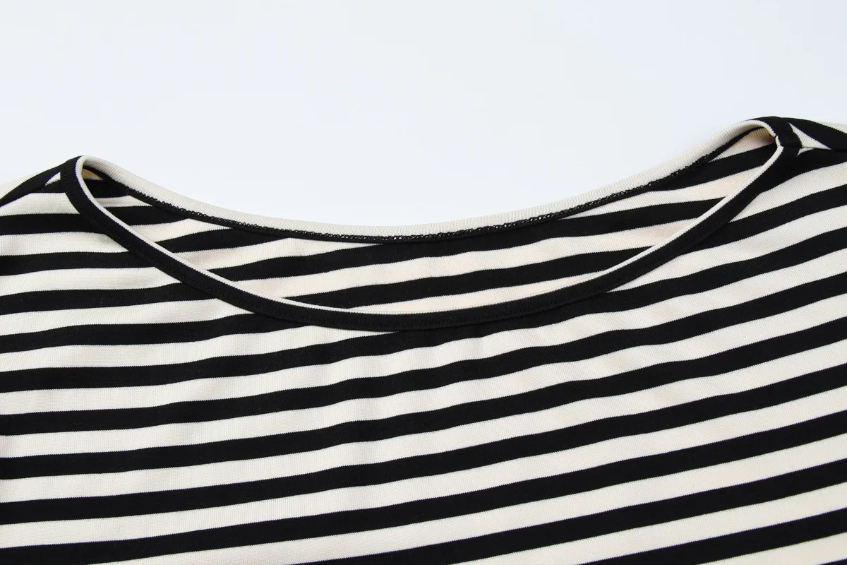 Primavera Verano nuevo estilo camiseta a rayas suelta Casual moda estilo viajero Tops de manga corta hombro inclinado ropa Retro