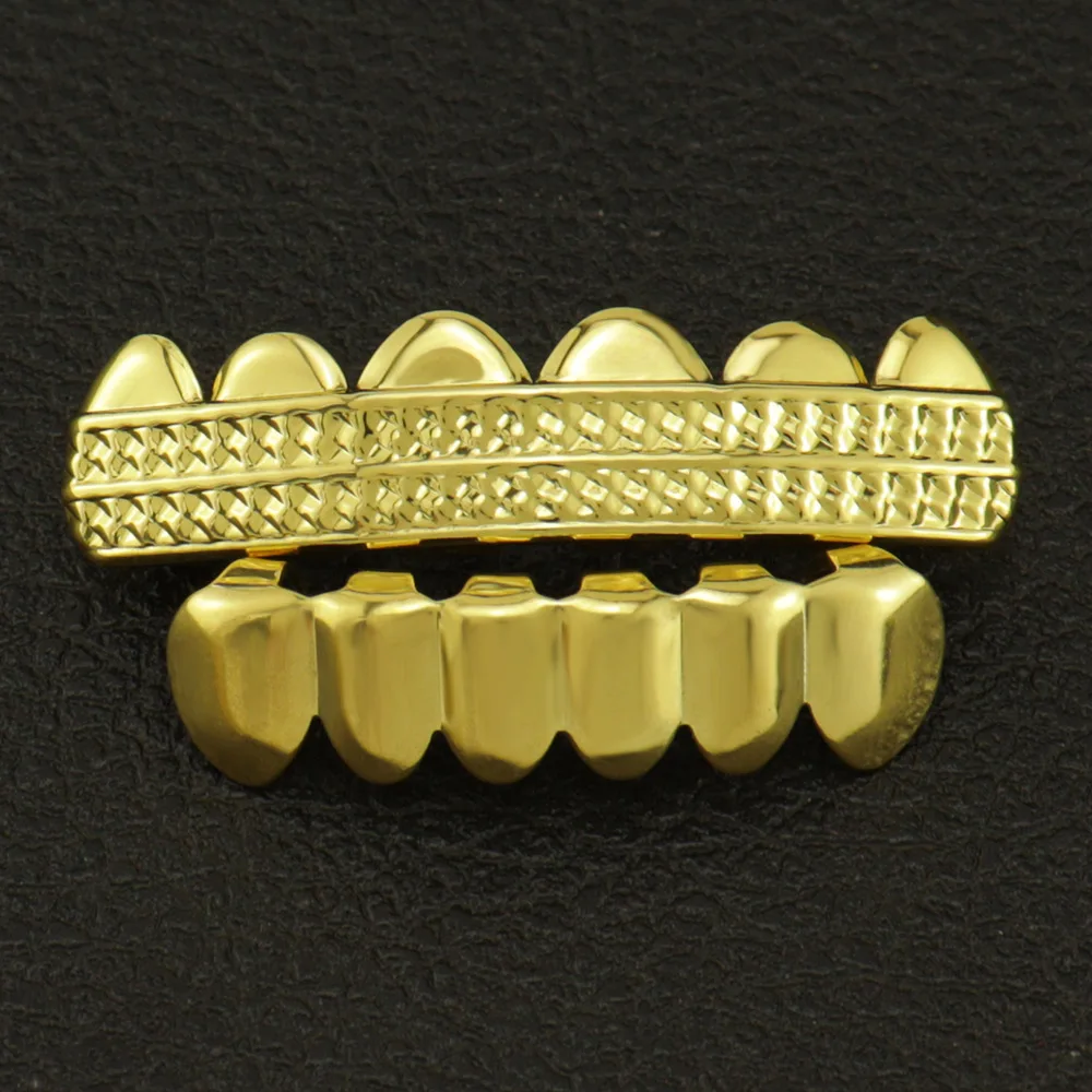 1set Hip Hop Gold Plated Teeth Grillz Gold Plated Dental Grills Rock Tooth Grillz Caps Crystal Teeth Caps Halloween Vampire Gift