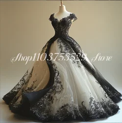 Luxurious Fantasy Victorian Prom Dress Black and White Ball Beaded Lace Appliqué A-line Long Medieval Masquerade Customised