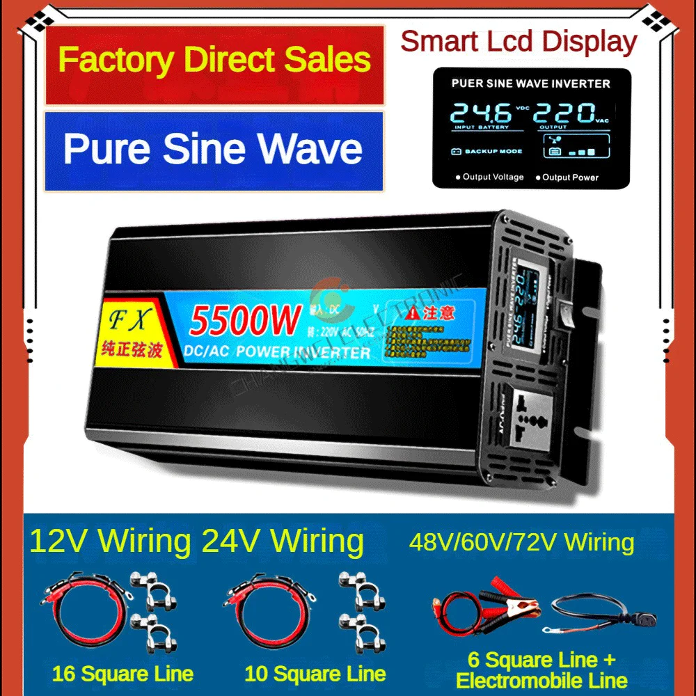 Imagem -04 - Inversor de Onda Senoidal Pura dc 12v 24v 48v para ac 220v 10000w 13000w Conversor de Banco de Potência Portátil Inversor Solar 12v 220v