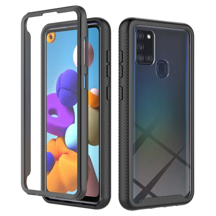 

3-in-1 Full Coverage Hybrid Protective Case with PET Screen Protector for Samsung Galaxy A21s - Black