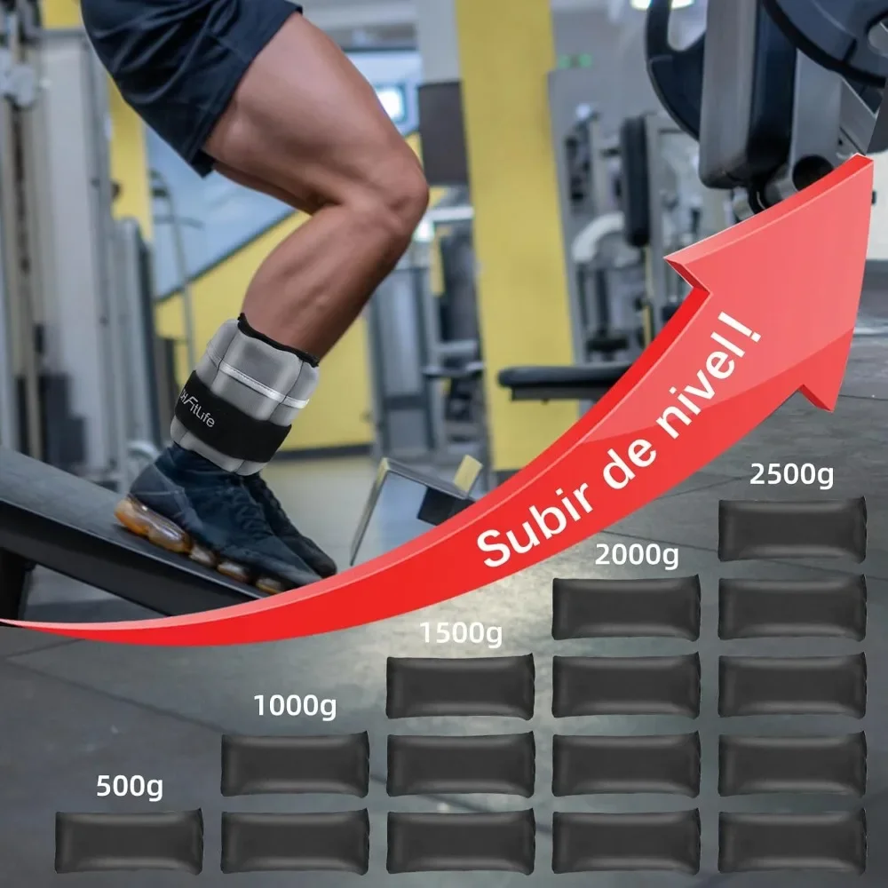 DH FitLife Juego de 2 pesas para tobillo، con pesos ajustables para piernas y brazos، 2 variciones، 2,5 كجم y 4,5 كجم، pesas para