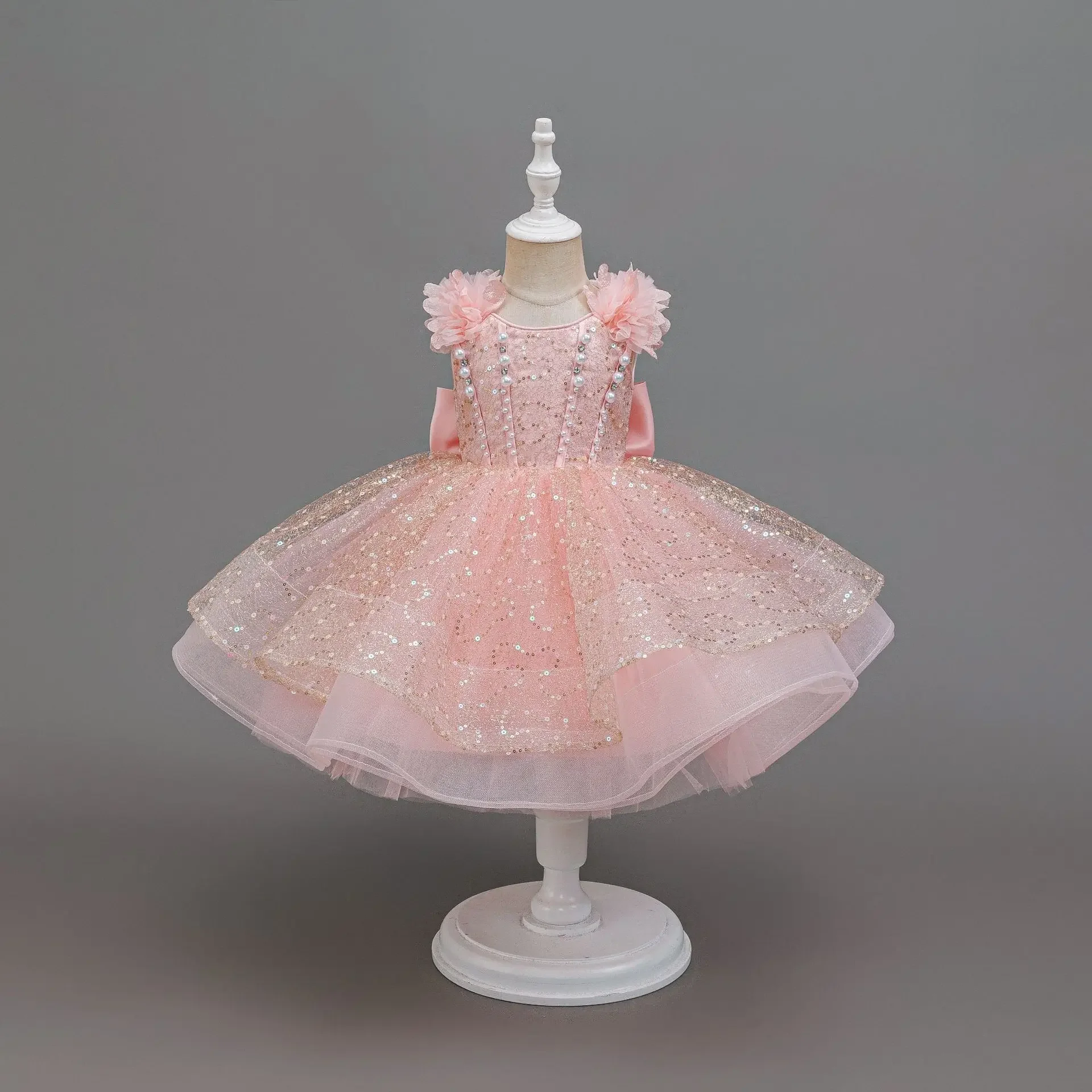 Pearls Children's Dress Girls Luxury Sequined Summer Wedding Birthday Kids' Dresses Party Gown 4-7Y