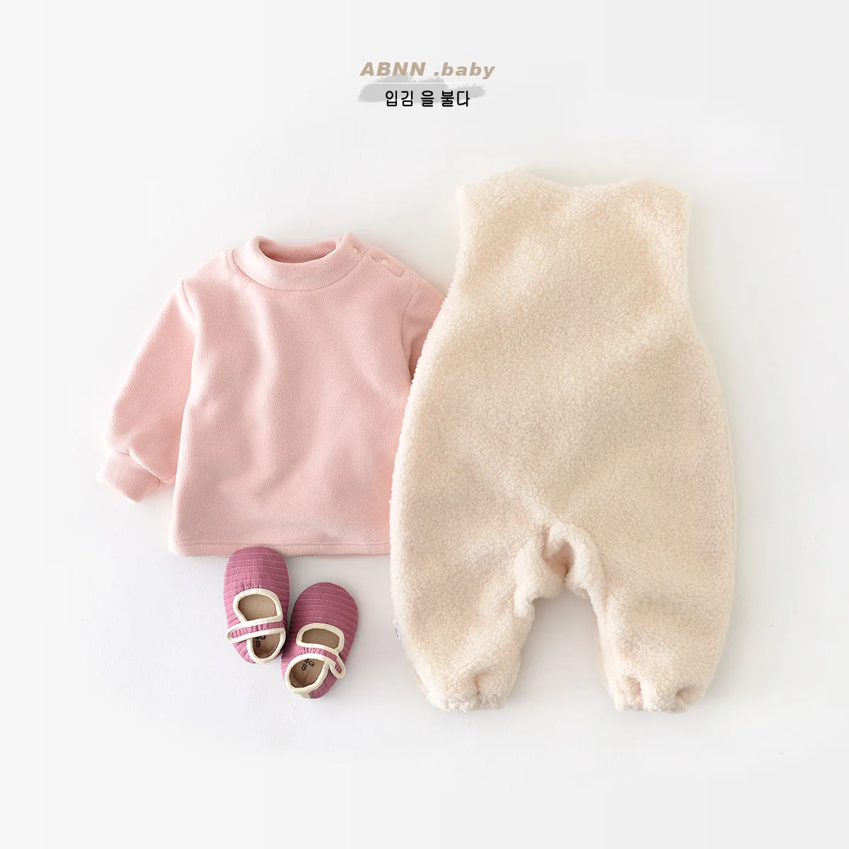 Autumn Winter 2023 Korean Baby Girls 2PCS Clothes Set Fleece Bottoming Tops Plus Velvet Thick Hairy Sleeveless Warm Romper Suit