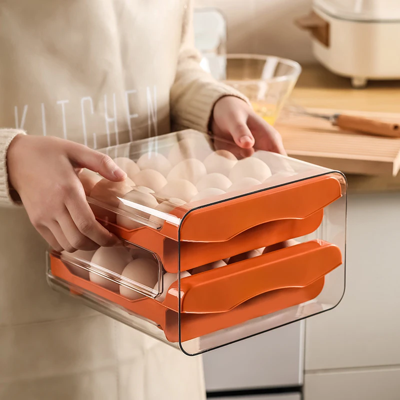 Egg Box Food Grade Preservation A Batch Plastic Household Drawer Type Folding Kitchen Double Refrigerator Storage Box