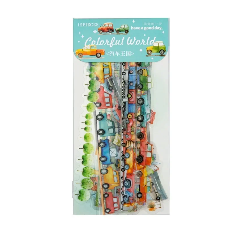 15pcs Handbook Material Decoration Package Cute  Animal Paradise Wonder Book Collage Long Strip Landscaping Sticker 186*60mm