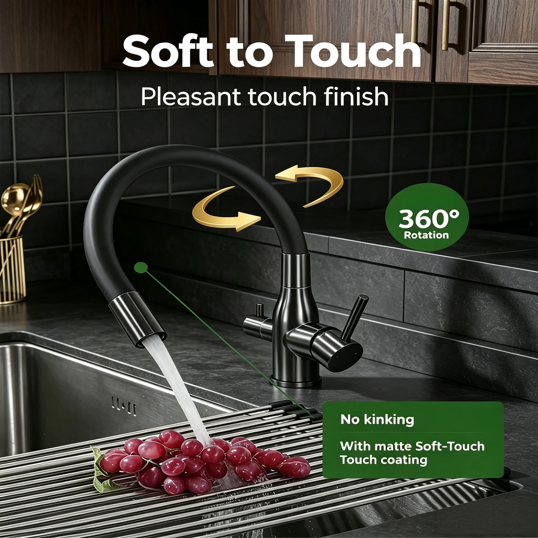 Kitchen Faucet Grey Faucet With Filter For Kitchen Sink Mixer Tap Drinking Water Gunmetal Colour