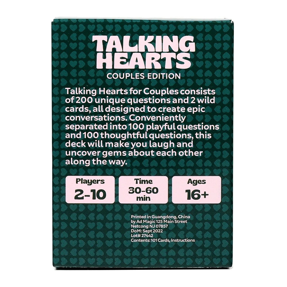 Talking Hearts Conversation Cards Couple Card Game for Date Nights Travel Adventures | Great Valentine\'s Gift for Couples