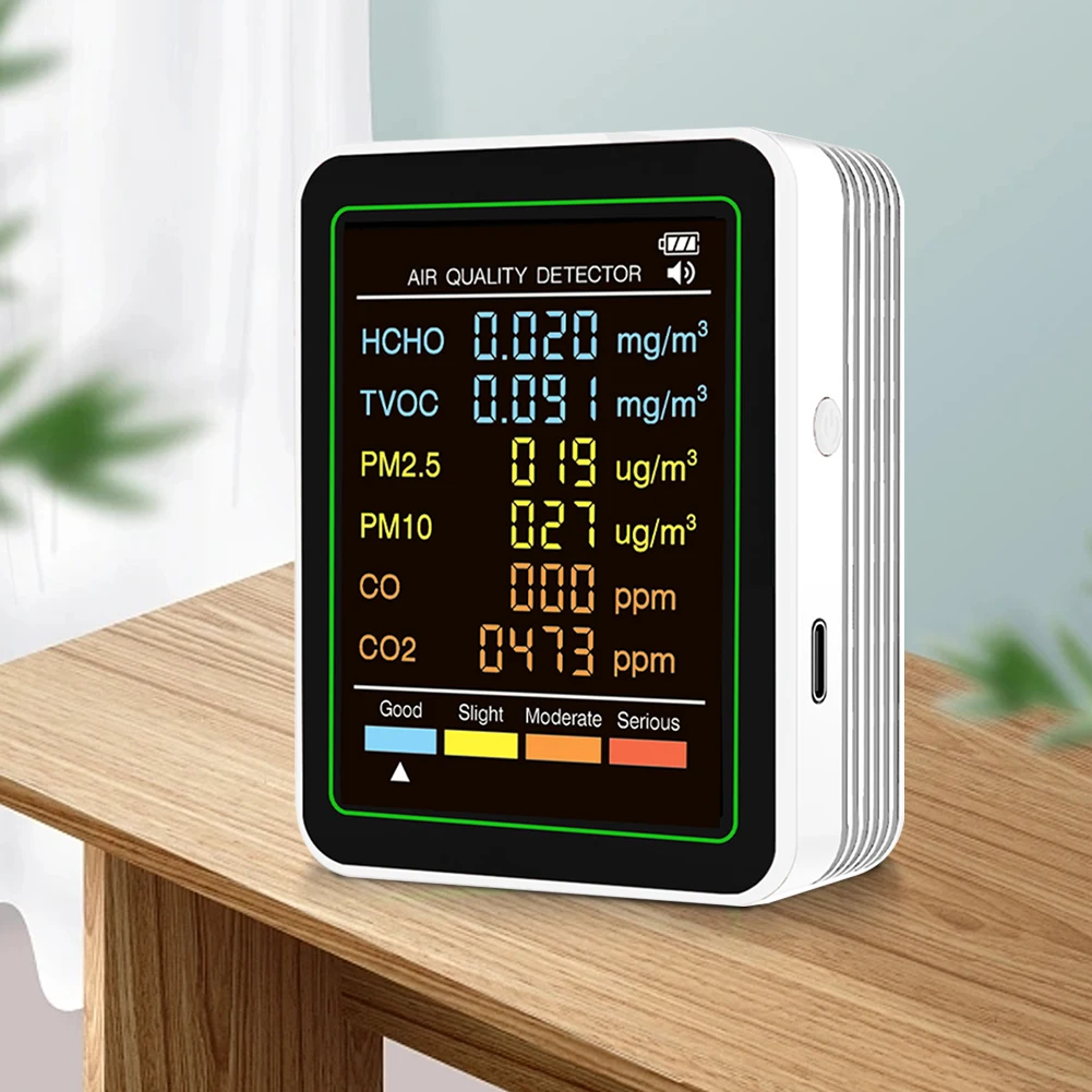 

6-in-1 Air Quality Meter Real-Time HCHO Detector Portable Temperature Humidity Detector for Home Office