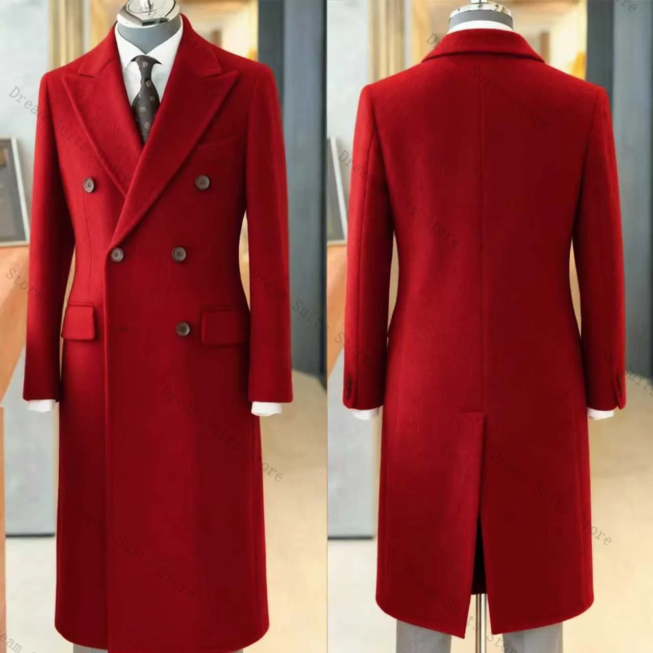 

Red Cashmere Men Suit 1 Piece Blazer Long Woolen King Coat Customized Formal Office Jacket Wedding Tuxedos Coat Outfit