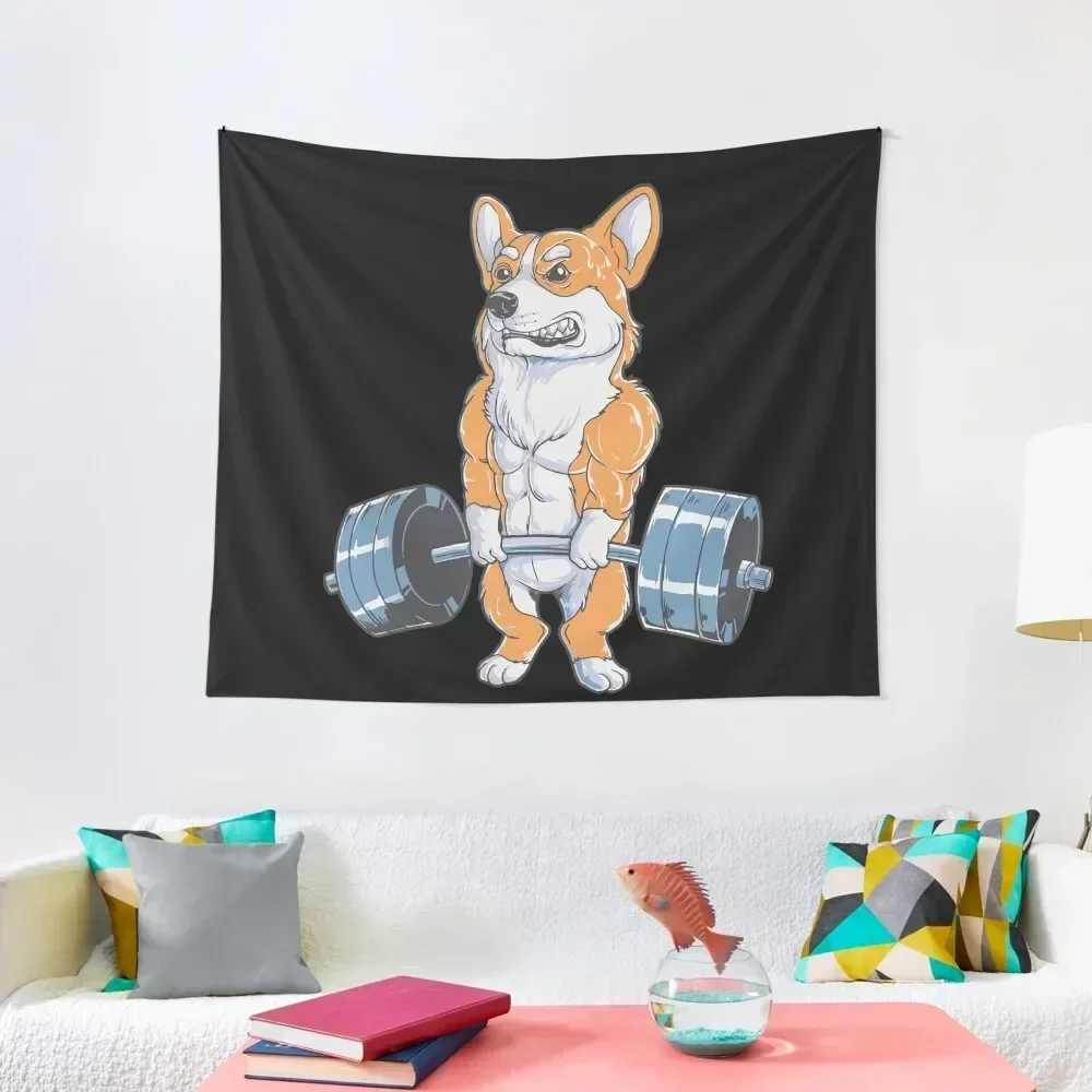 

Pembroke Welsh Corgi Dog Working Out - Funny Corgi Fitness - gym - installing muscles Illustrations Tapestry