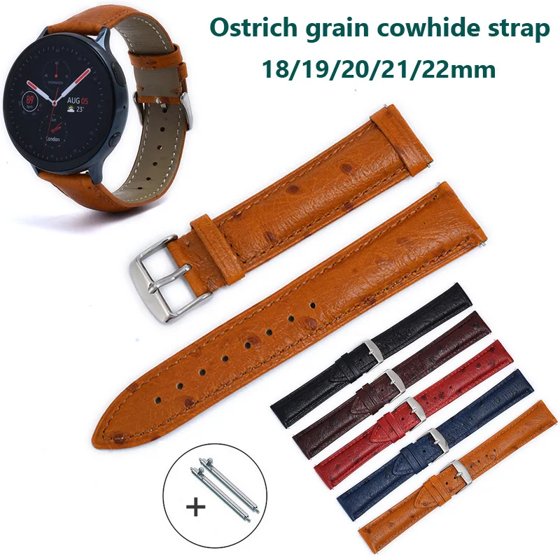 18 19 20 21 22mm Retro Ostrich Grain Genuine Leather Watch Band Strap Quick Release Cowhide Replacement Wristband Bracelet