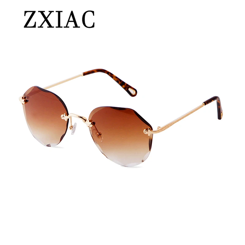 ZXIAC Fashion Round Frameless Metal Temples Sunglasses Woman Men Trendy Glasses Gradient Cut Lens Shades Oculos De Sol Masculino