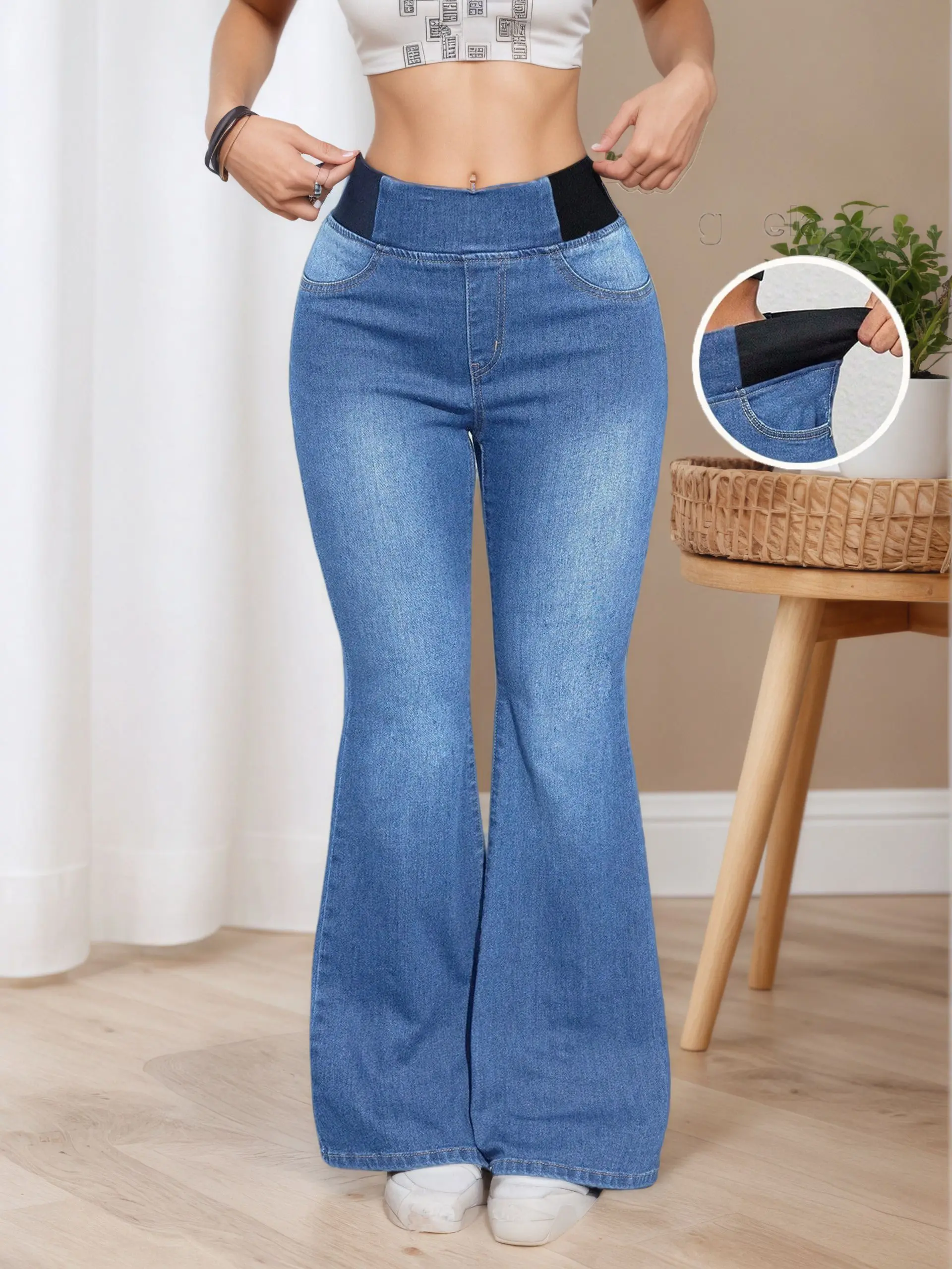 Women's High Waist Comfortable Flared Jeans Tight Fit Denim Pants Fashion Elasticity Casual Style