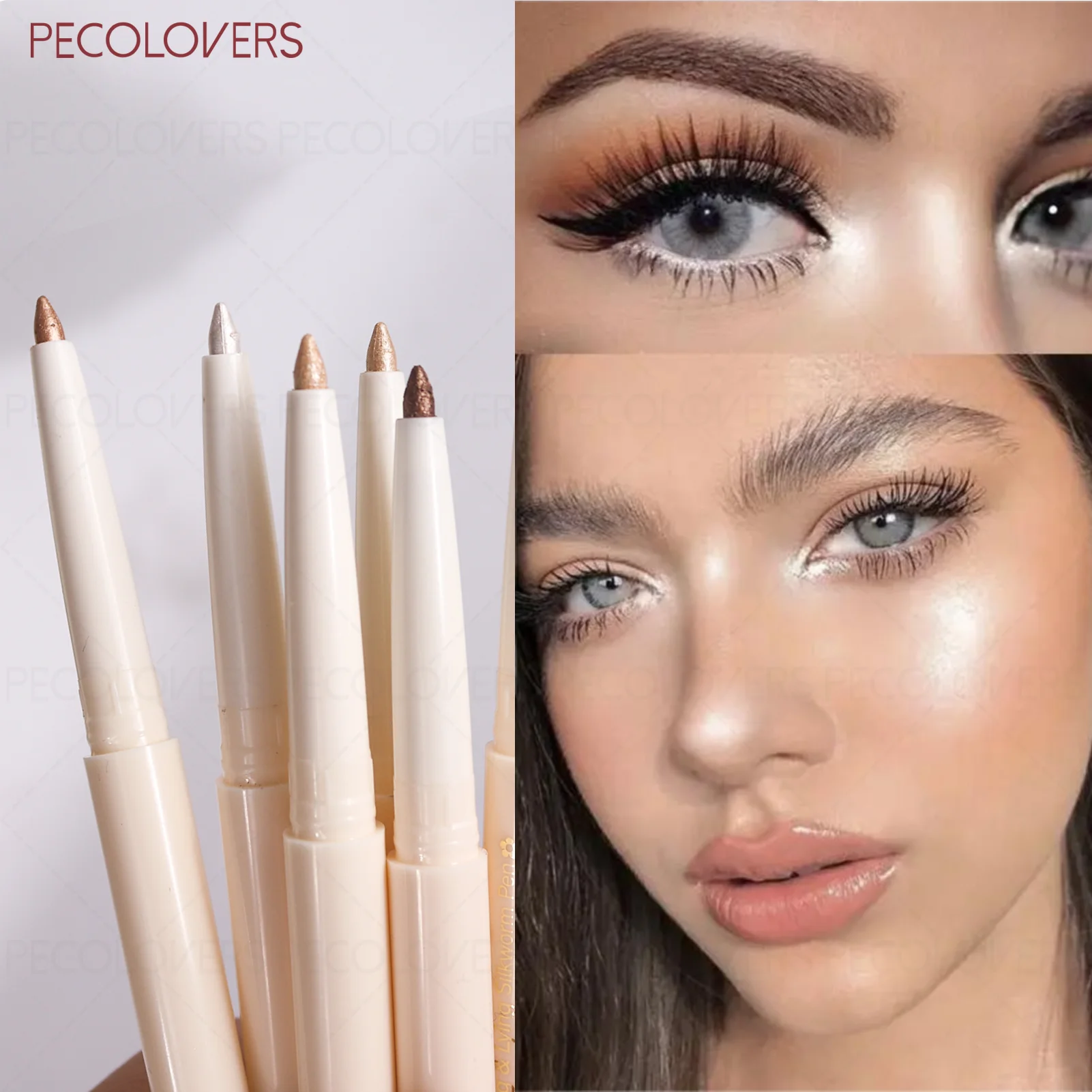 1 pezzo illumina la penna del baco da seta sdraiata, può anche essere utilizzata per ombretti vari evidenziati, look per il trucco con acqua lucida