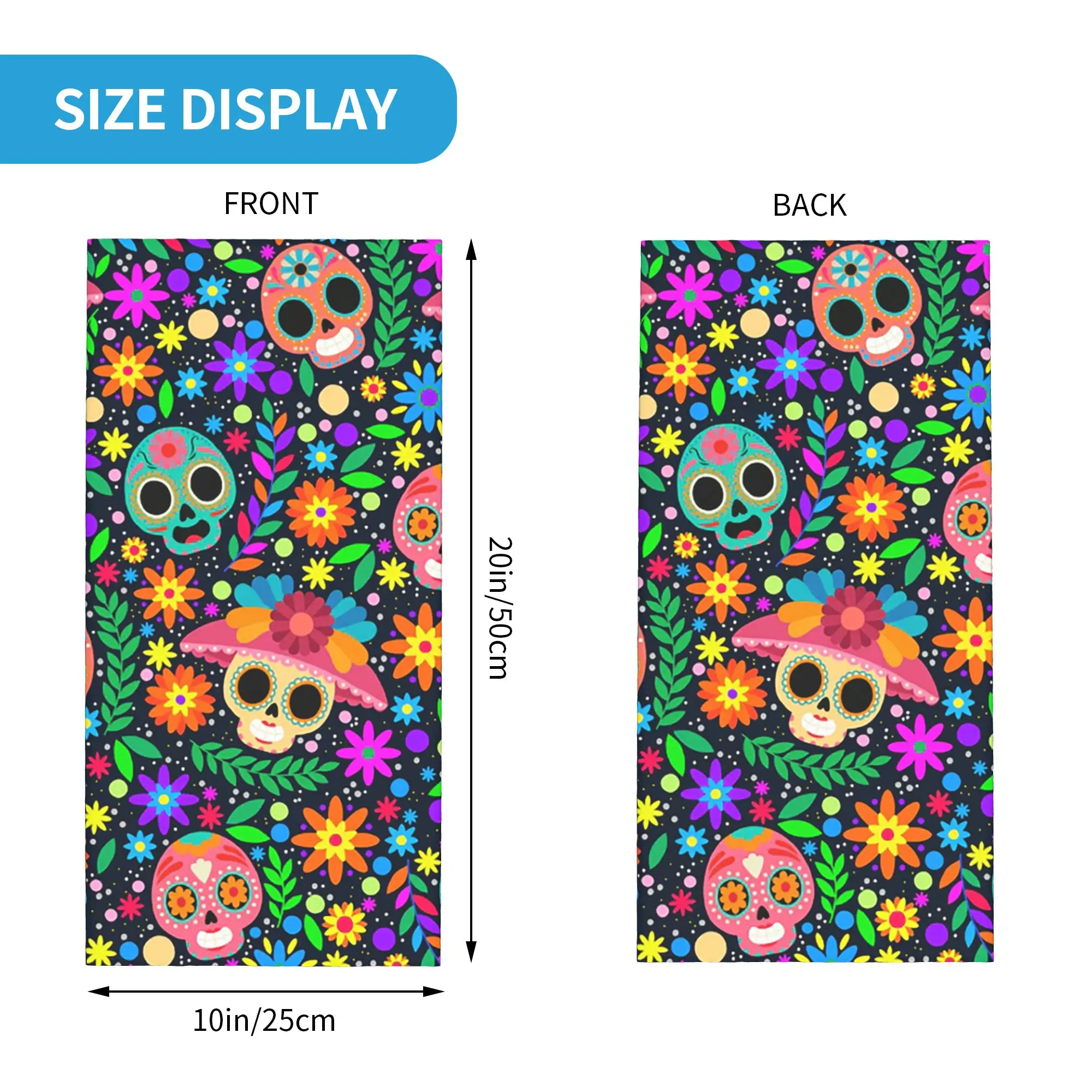 Sugar Skull Mexican Flower Halloween Day Of The Dead Bandana Neck Gaiter Printed Mask Scarf Cycling Scarf Running Unisex Adult