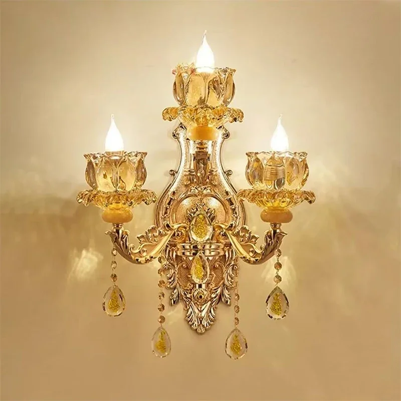 TEMOU Luxury Crystal Wall Lamp European Living Room Bedroom Bedside Lamp Background Wall Corridor Villa Hotel Lighting