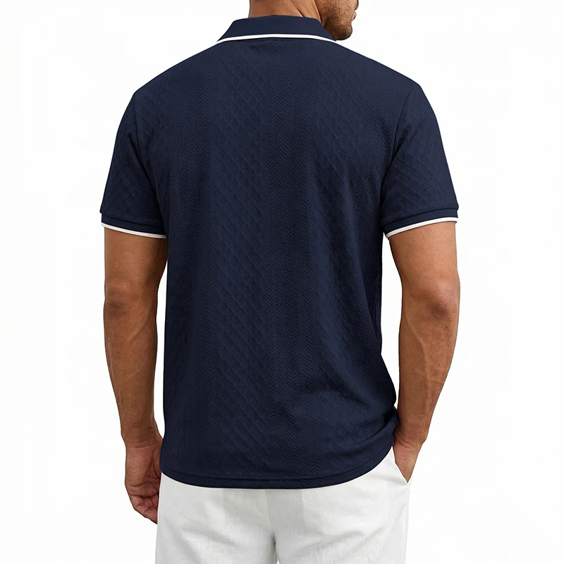 Sommer Herren Casual Business Kurzarm 9-Farben Jacquard 1/4 Reißverschluss Poloshirt | Strukturiertes Polo-Top mit Reißverschluss und kurzen Ärmeln – Detail 27