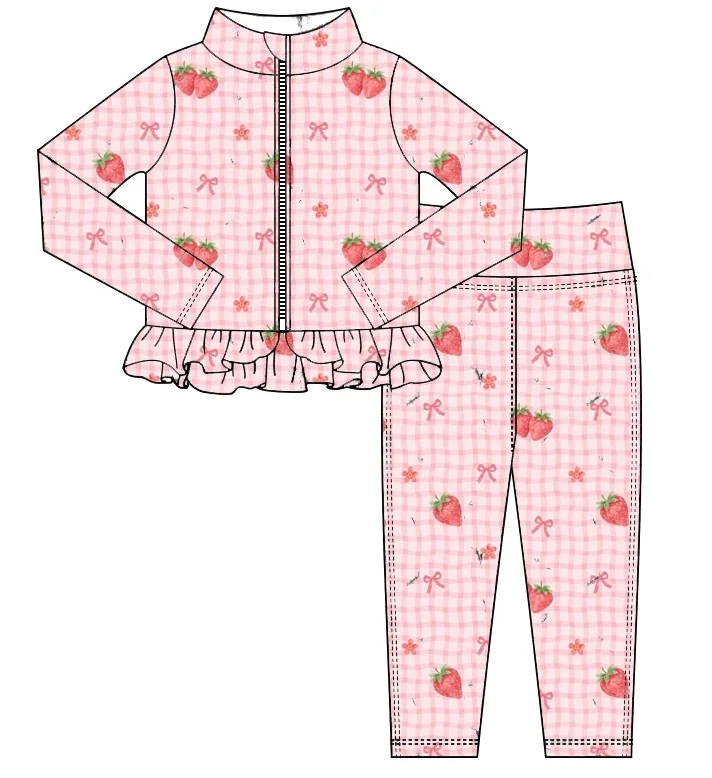 Stand-up collar zip-up ruffled long-sleeved top paired with trousers floral print set casual everyday wear for girls
