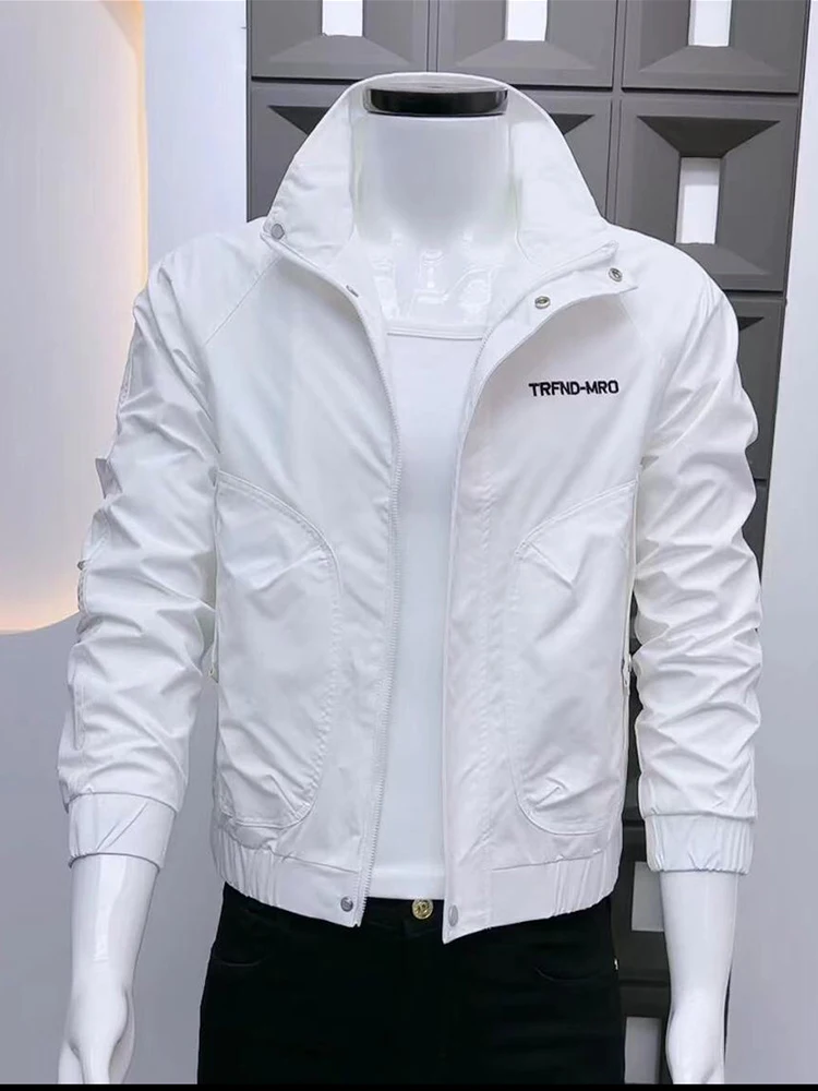 

Men's Casual Workwear Jaet Pure Color Sli Spring Autumn Faionable Streetwear Zipper Closure Long Sve Stand Collar