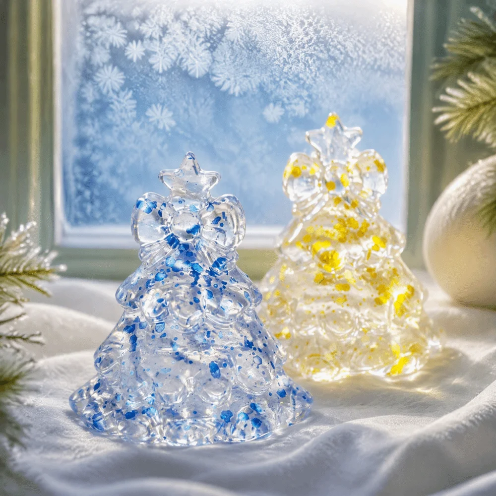 Colorful Christmas Tree Squishy Toy Glitte Transparent Stress Relief Fidget Toy Paper Box Packaging Adorable Design