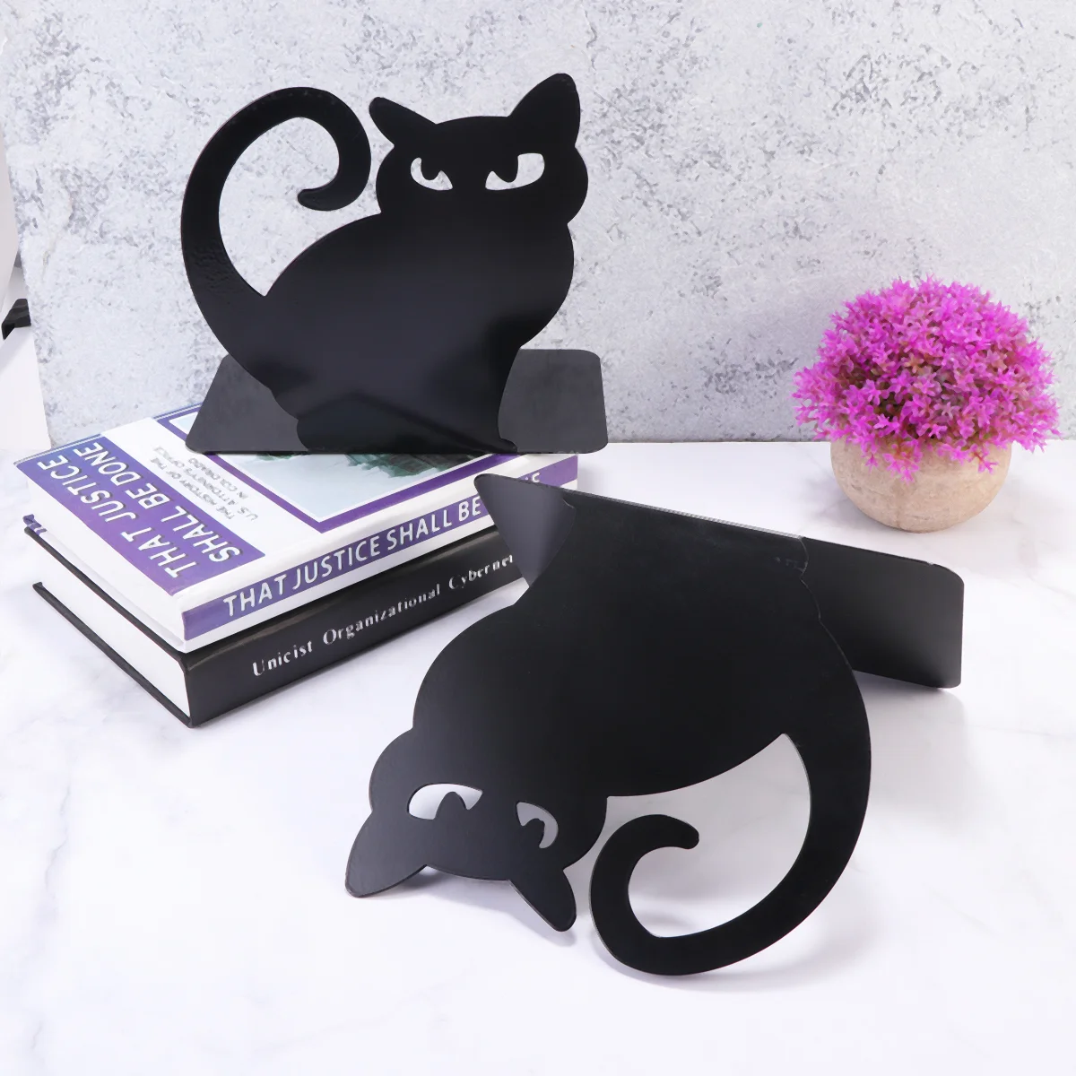 2 Pc Cat Bookend Bookends Frame Support Organizer Library Decor Organiser