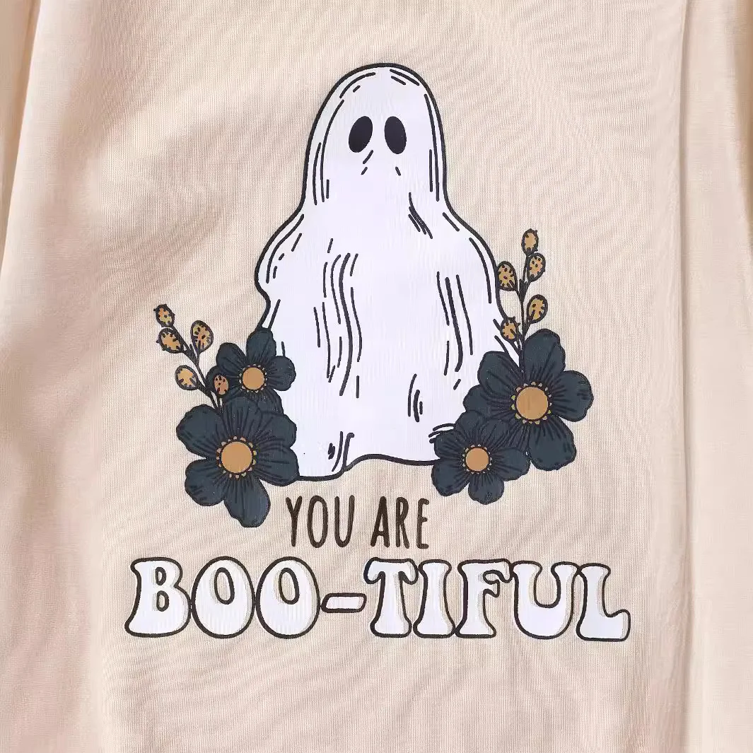 Infant Baby Boy Girl Halloween Outfit Ghost Print Long Sleeve Sweatshirt Bubble Romper Oversized Sweater Fall Winter Clothes