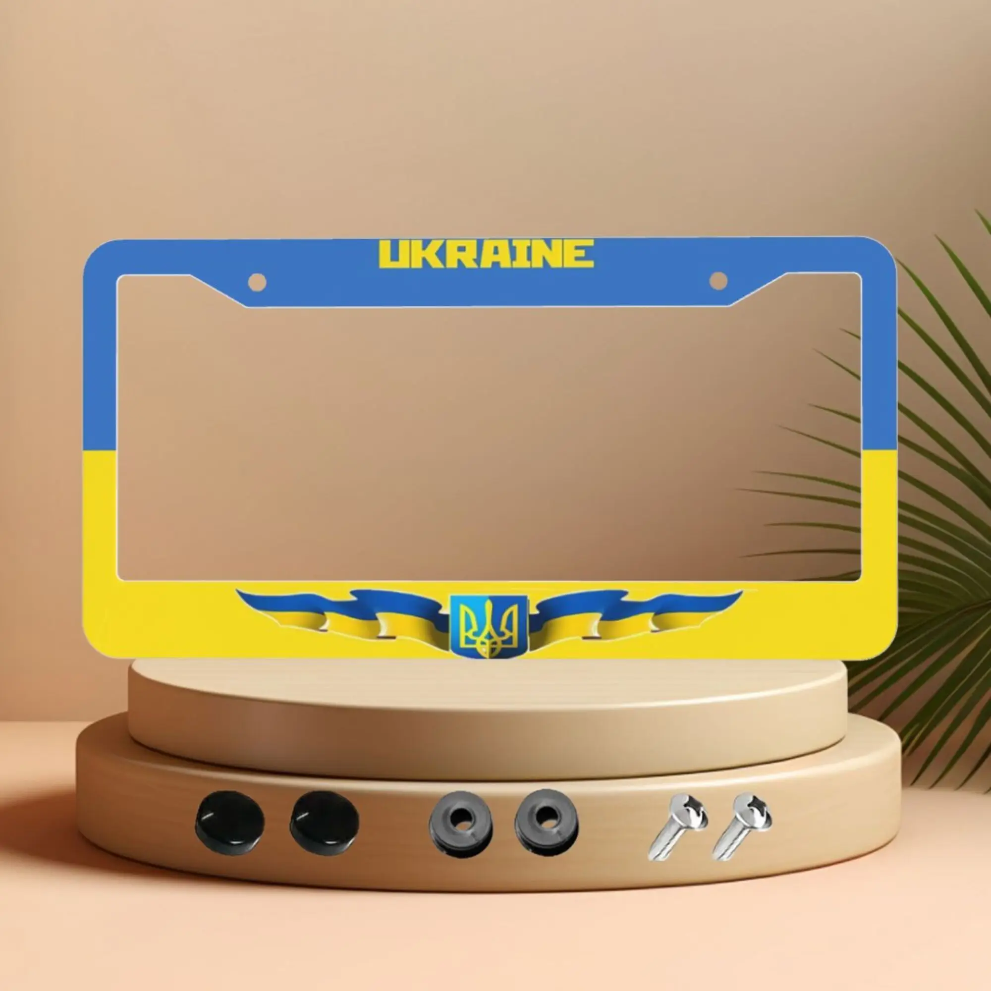 1 Stück personalisierter Kennzeichenhalter aus Aluminium, Ukraine, Design mit blau-gelber Nationalflagge, bestes Geschenk für Freunde