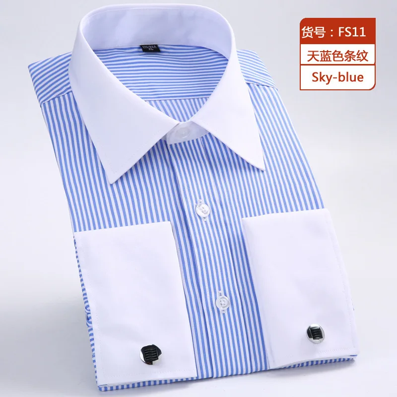 2024 new men's long sleeve shirt High quality tuxedo standing collar wedding dress shirt men's white French cufflink shirt