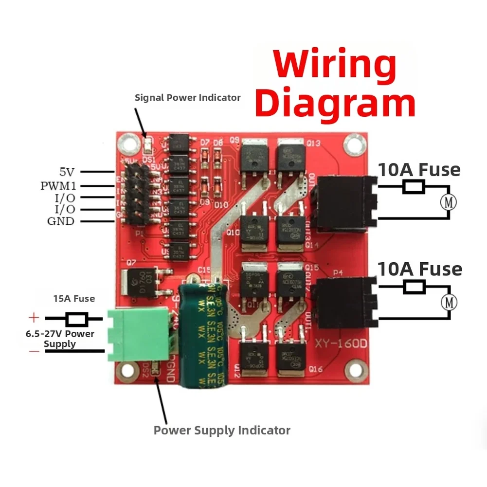 XY-160D 160W Dual Channel DC Motor Driver Module H Bridge L298 Logic 12V24V 7A Dual Motor Control Module 5.5x5.5 Cm