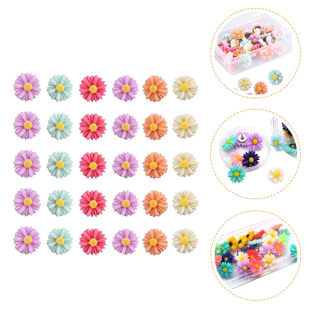 Pushdecorative Push Tacks Daisy Thumb Map Flower Board Pin Bulletin Woodenwall Thumbtacks Floral Poster Files Photo