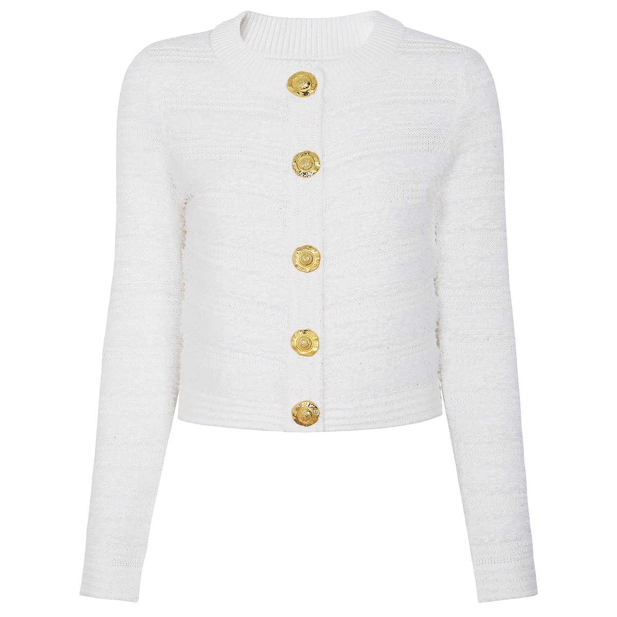 

High Quality Autumn And Winter New Style Fashionable Temperament Socialite Elastic Knitted Hollow Gold Button Women's Cardigan