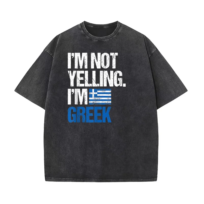 

Хлопковая футболка I'm Not Yelling Im Greek, мужская футболка с коротким рукавом, мужская одежда, модная одежда большого размера с художественным графическим принтом