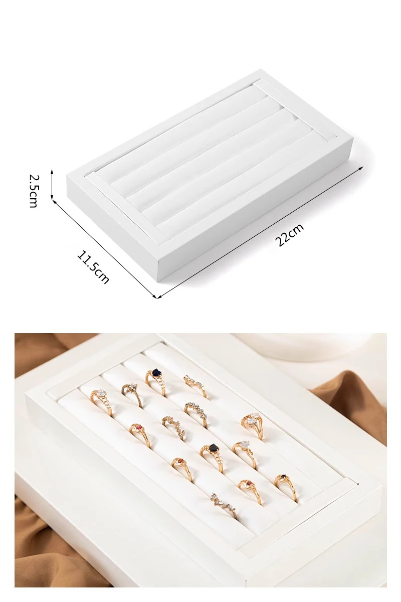 Window Jewelry Ring Holder Stand Show Counter Cabinet Display Tray Insert Jewellery Ring Storage White Leather Presentation Rack