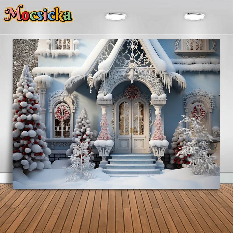 

Winter Photography Background Christmas Party Xmas Tree House Backdrop Baby Show Family Portrait Banner Studio Photo Prop