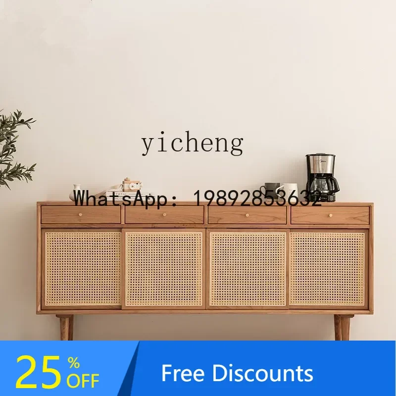 

LYY Rattan Sideboard Cabinet Living Room Multi-Functional Storage Cabinet Horizontal Sliding Door Solid Wood Tea Cabinet