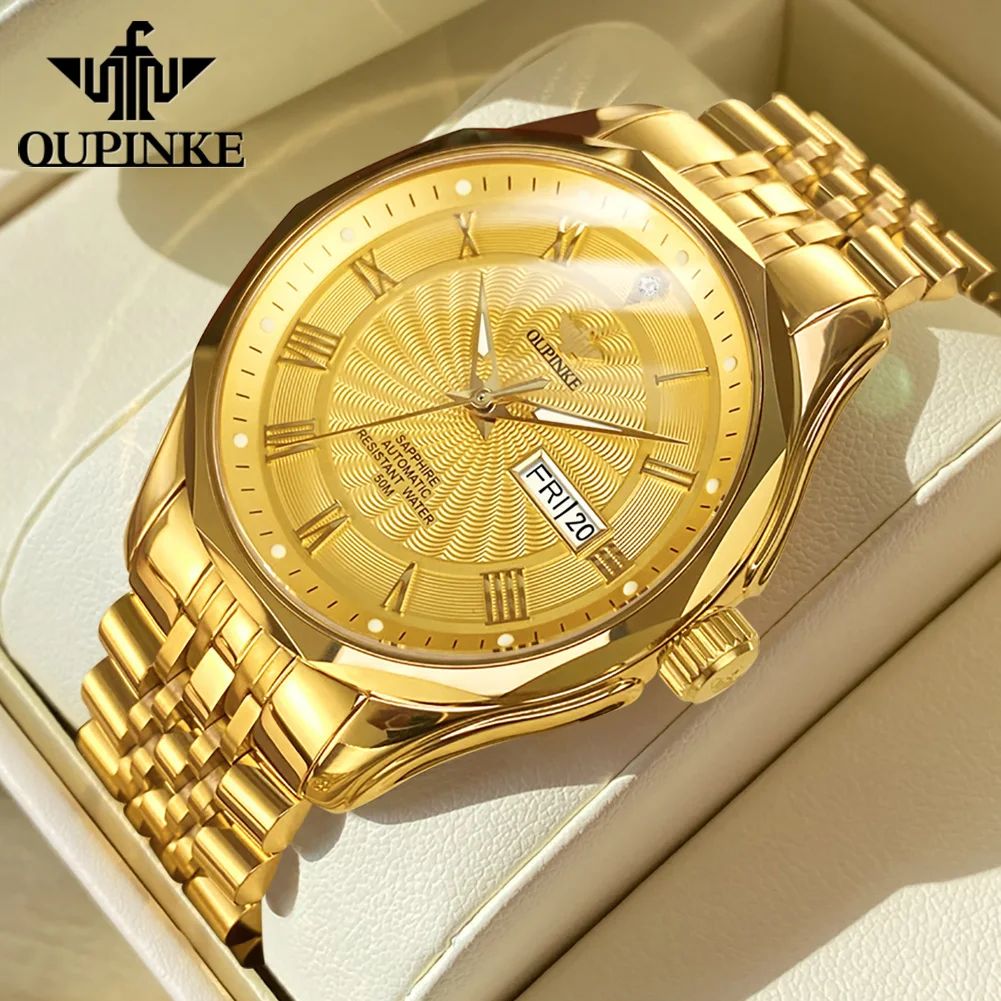 OUPINKE NO:3207 Luxury Men's Mechanical Watches Waterproof Real Diamond Sapphire Mirror Stainless Steel Original Male Wristwatch