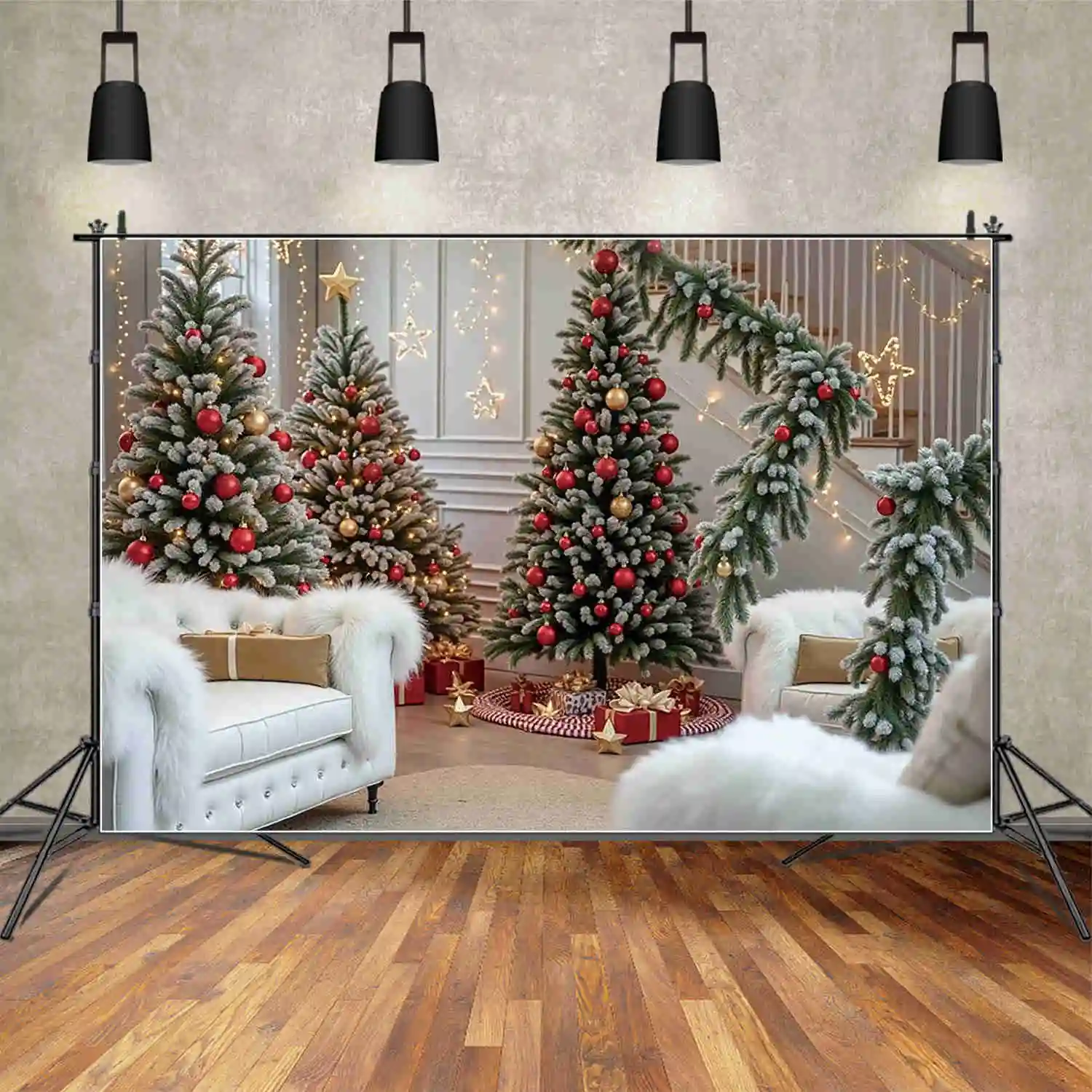 MOON.QG 2024 대형 크리스마스 트리 배경 사진 홈 인테리어 새해 배경 창 커튼 사진 스튜디오 용품