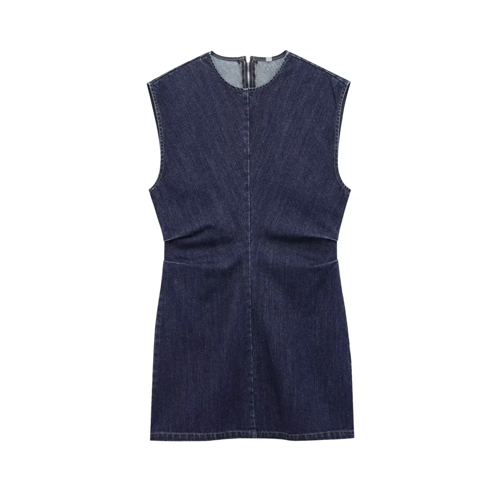 PB&ZA2025 Fashionable Women's Ensemble Sleeveless Denim Dress with Exquisite Tailoring and Slim Fit Design