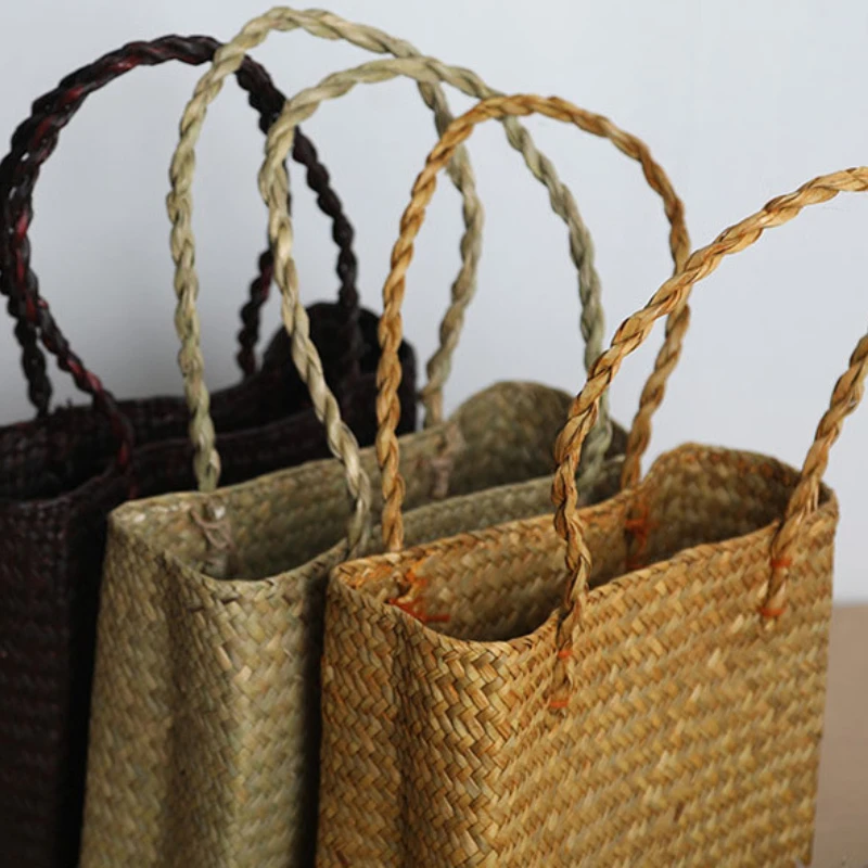 Basket Straw Tote Bags for Women Rattan Handmade Beach Hand Bags Ladies Bamboo Woven Holiday Shoulder Bag